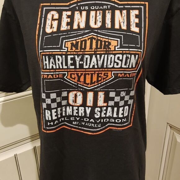 HARLEY-DAVIDSON Black/Orange Tee Oil Refinery Sealed Mesa, Arizona Medium Tall - Picture 4 of 7